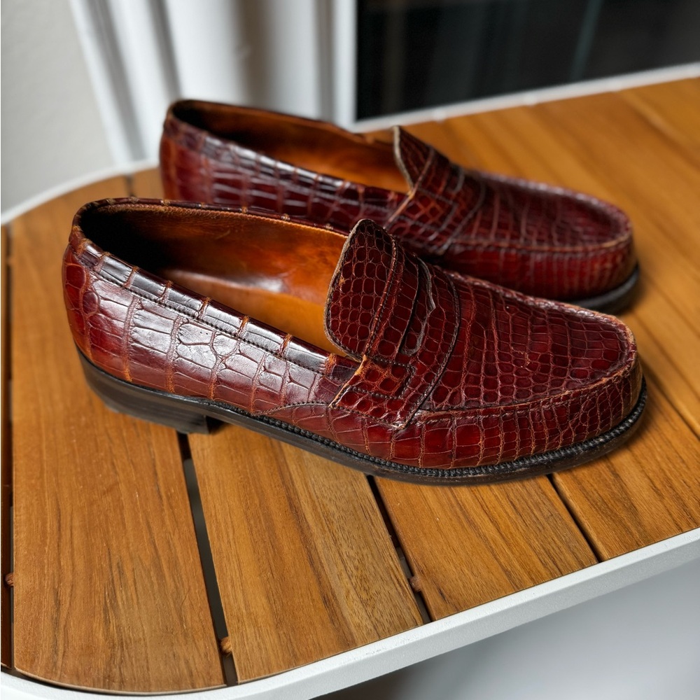 J.M. Weston 180 Brown Crocodile Belly Split Toe Loafers 9-9.5 Custom Order $6000